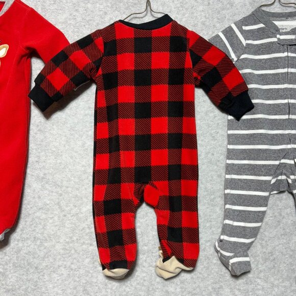 Carters Baby Boy 3M Lot of 3 Fleece Footies Christmas Penguin Reindeer Plaid - Picture 6 of 10